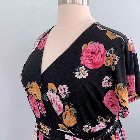 Torrid Floral Stretch Crepe Faux Wrap Dress - Picture 9 of 16